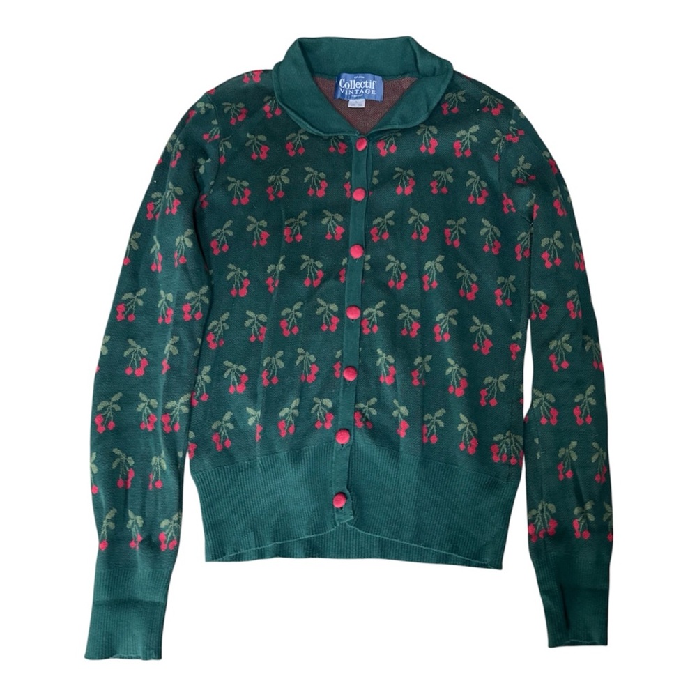 Modcloth x Collectif Vintage Cherry Print Collared Cardigan
